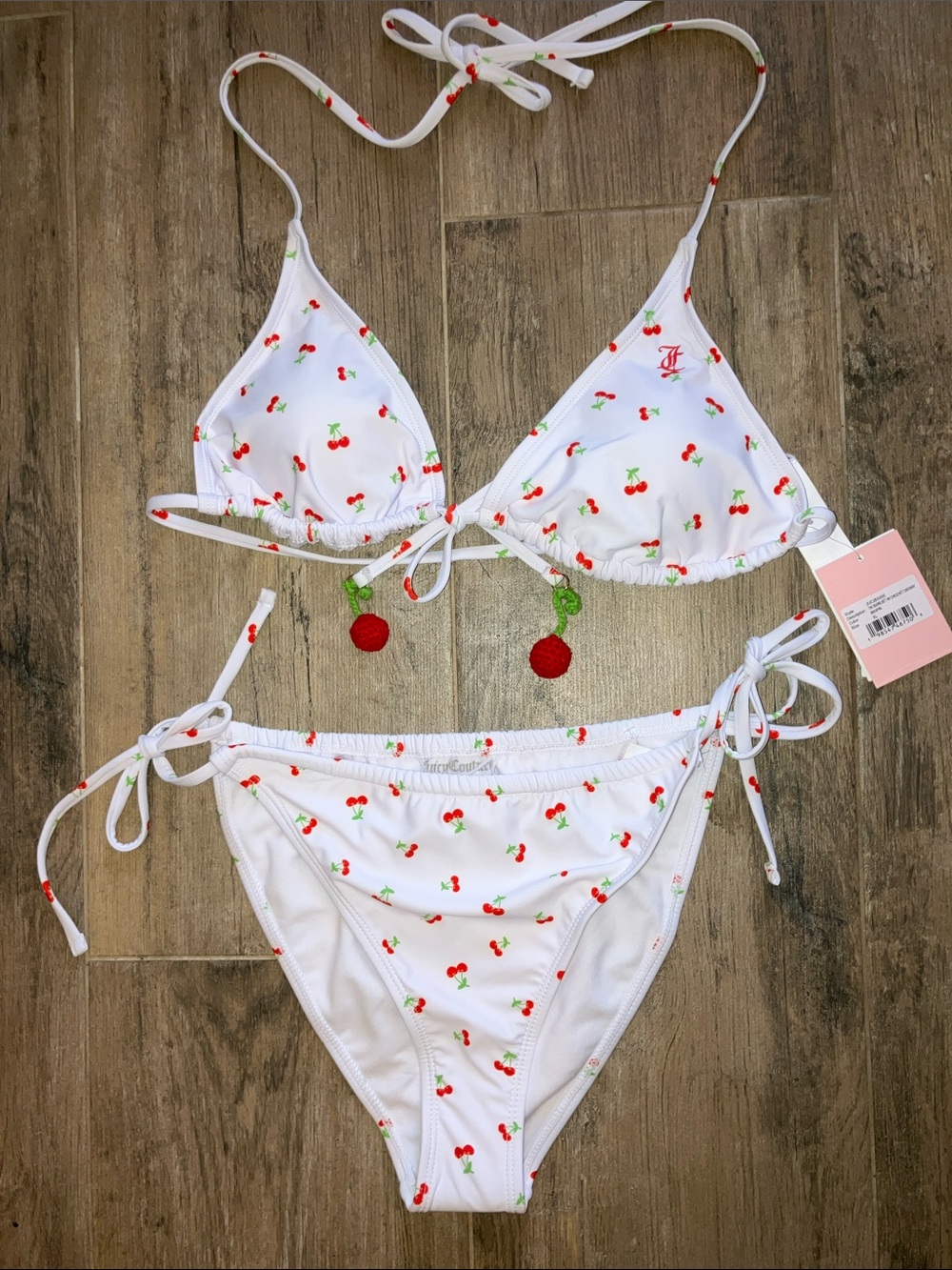 🍒Juicy Couture white bikini w/cherries all over sz XL NWT - Picture 11 of 11